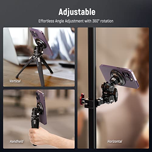 NEEWER Magnetic Phone Tripod Mount Adapter with 1/4" Holes Compatible with iPhone MagSafe Selfie Stick for 15 Pro Max 15 Plus 14 13 12 Pro Max Mini, Phone Holder for Ring Light Video Recording, PA010 - style: PA010