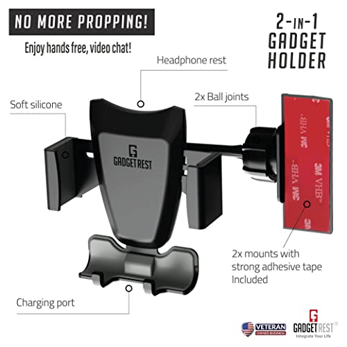 GadgetRest 2-in-1 Monitor Phone Holder & Headphone Hanger (Saves Desk Space, Hands-Free Video Calls)