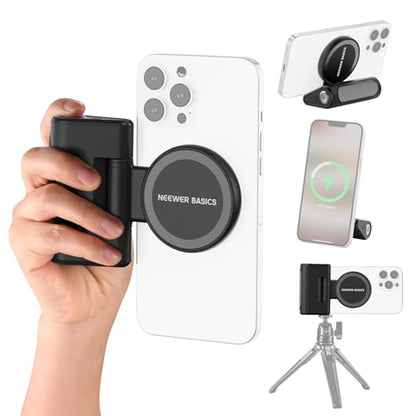 NEEWER Basics Magnetic Phone Camera Grip Handle with Shutter Remote Compatible with MagSafe iPhone ONLY, 18W Magnetic Charging, 5000mAh Rechargeable for Vlog Selfie Tripod Video Recording, WS-25001 - style: WS-25001