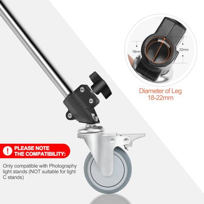 Wellmaking 3-Pack Professional Swivel Caster Light Stand Wheel Sets, Durable Metal Construction and Rubber Base, for Studio Photography Video Shooting