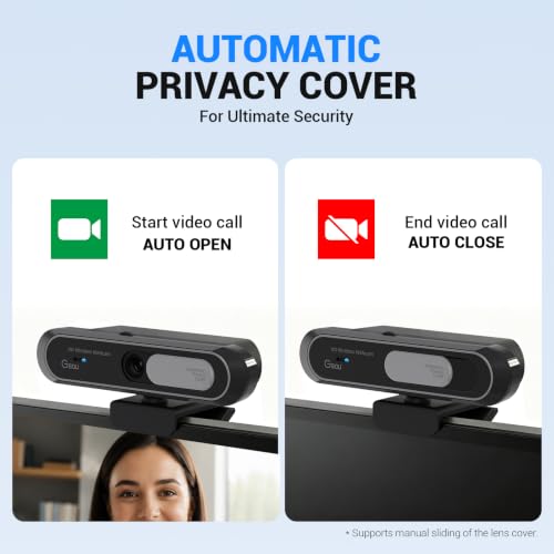 Gsou Wireless Webcam 1080P Full HD with Auto Electric Privacy Cover -2.4G Rechargeable Wireless Computer Camera with Manual Focus Ring, Half-Day Battery Life, Webcam for Streaming, Teams, Zoom, PC/Mac