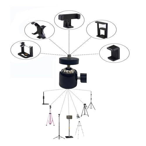 Universal 1/4" Swivel Mini Ball Head Tripod Mount, Black, 10-Pack | 360 Degree Rotating Adapter, For DSLR Cameras, For Tripods, For Monopods