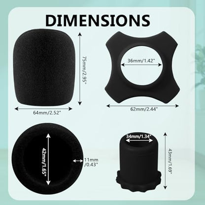 Bonsicoky 4 Set Microphone Protection Foam Mic Cover | 4 Pcs Foam Microphone Windscreen Cover, 4 Pcs Silicone Rings, 4 Pcs Bottom Rod Sleeve Holder - size: 4 Set