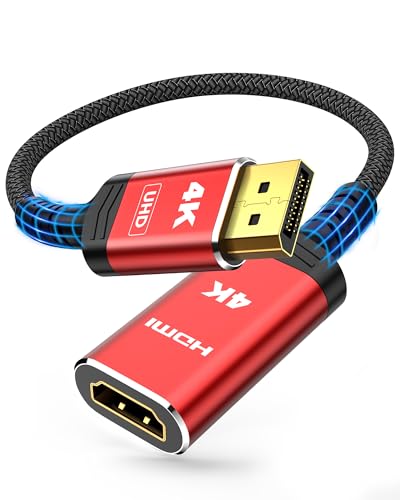 Highwings 4K DisplayPort to HDMI Cable Adapter, DP to HDMI Cable Uni-Directional UHD (2K 60Hz, 1080p 120Hz), Display Port Male to HDMI Female Passive, Monitor Converter for Computer, GPU, AMD, NVIDIA - color: Red, style: 4K 30Hz-1 Pack