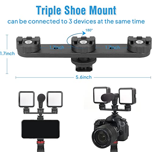 ChromLives Triple Cold Shoe Extension Mount Hot Shoe Base Adapter Extension Bar Bracket with 1/4 Screw for Tripod/Microphone/LED Light Compatible with Canon Sony Cameras… - color: Black
