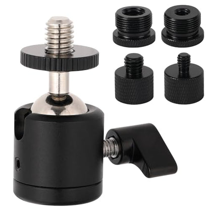 Penitue Ball and Socket Head Microphone Adapter Kit, Includes 1 Ball and Socket Head & 4 Adapters 360° Horizontal Rotation 3/8" to 5/8" & 1/4" Thread Converters for Camera Tripod Fill Light - style: Adapter screw+gimbal set