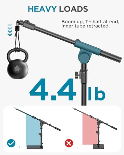 InnoGear Adjustable Desk Microphone Stand, Weighted Base Boom Arm Mic Stand, 3/8'' and 5/8'' Threaded Mounts for Blue Yeti HyperX QuadCast SoloCast Fifine, Kick Drums, Guitar Amps, Black, Large - size: Large
