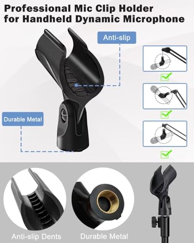 Desktop Mic Stand Portable Foldable Tripod with Mic Clip Holder and 5/8" Male to 3/8" Female Screw Adjustable Microphone Stand.