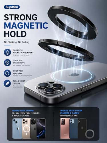 Mini Pocket Magnetic Phone Tripod – Aluminium Foldable Stand with Strong Magnet, Maglock Smartphone Tripod Compatible with iPhone 17 16 15 14 13 12 Series, Black - color: Black