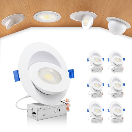 zouzai 6 Inch Gimbal LED Recessed Lights, White, 6 Pack, with Junction Box, 360°+ 90° Adjustable, 5CCT 2700K-5000K, Dimmable, Canless Eyeball Downlight, CRI90+, 1700LM 15W 120V, ETL - color: White-6 inch, size: 6 Pack