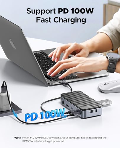 ORICO 10-in-1 USB C HUB with SSD Enclosure Built-in Cooling Fan with NVMe/SATA, HDMI 4K@60Hz,10Gbps/5Gbps USBA/C, Gigabit Ethernet, SD/TF 3.0 Ports, Compatible with Windows/Mac/Dell/HP - size: 10-in-1