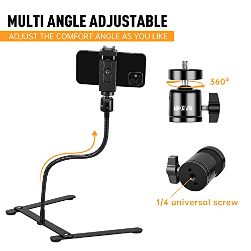 Phone Stand for Recording, Phone Tripod Adjustable and Solid, Overhead Phone Mount, Fixable Gooseneck Phone Holder for Video Recording, Online Teaching, Cookie Decorating, Live Streaming