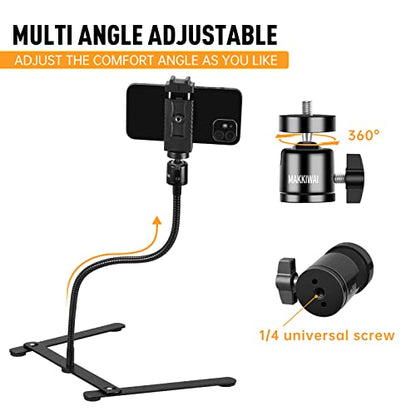Phone Stand for Recording, Phone Tripod Adjustable and Solid, Overhead Phone Mount, Fixable Gooseneck Phone Holder for Video Recording, Online Teaching, Cookie Decorating, Live Streaming