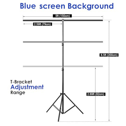 Blue Screen Backdrop Kit, Portable Bluescreen Background with T-Shaped Stand, 5 Clamps & Carrying Bag for Photography, Streaming, Zoom, Gaming, (Blue, 6.5 Feet X 5.0 Feet) - color: 78×59IN Blue
