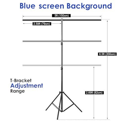 Blue Screen Backdrop Kit, Portable Bluescreen Background with T-Shaped Stand, 5 Clamps & Carrying Bag for Photography, Streaming, Zoom, Gaming, (Blue, 6.5 Feet X 5.0 Feet) - color: 78×59IN Blue