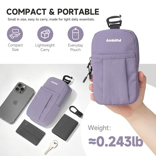 AMBITFUL Compact Sports Camera Bag, Shoulder Strap Storage Case, 3.94 x 1.57 x 7.09 inches, Compatible with Phones, Compact Cameras, Power Banks, Headphones, Black (Hang U1) (Purple) - color: Purple