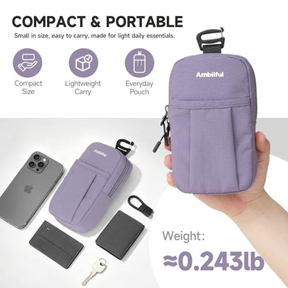 AMBITFUL Compact Sports Camera Bag, Shoulder Strap Storage Case, 3.94 x 1.57 x 7.09 inches, Compatible with Phones, Compact Cameras, Power Banks, Headphones, Black (Hang U1) (Purple) - color: Purple