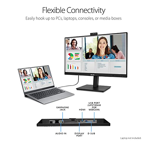 ASUS 27” 1080P Video Conference Monitor (BE279QSK) - Full HD, IPS, Built-in Adjustable 2MP Webcam, Mic Array, Speakers, Eye Care, Wall Mountable, Frameless, HDMI, DisplayPort, VGA, Height Adjustable - style: 27" Webcam Mic Array