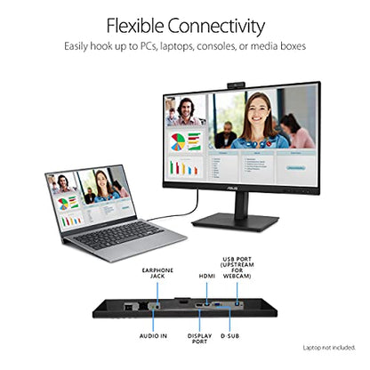 ASUS 27” 1080P Video Conference Monitor (BE279QSK) - Full HD, IPS, Built-in Adjustable 2MP Webcam, Mic Array, Speakers, Eye Care, Wall Mountable, Frameless, HDMI, DisplayPort, VGA, Height Adjustable - style: 27" Webcam Mic Array