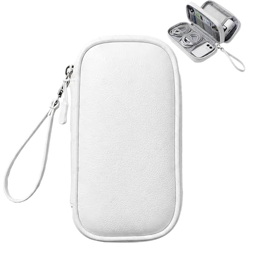 Leather Electronic Organizer Bag, Waterproof Travel Tech Pouch for Cord, Cable, Charger, Phone & Accessories (White) - color: White