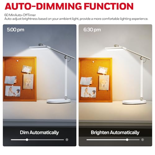 Honeywell Desk Lamp for Home Office, H4 Sunturalux™ Eye-Caring LED Desk Light, 700LM Dimmable Desk Lamp with Timer, Adjustable Desk Reading Light, Touch Auto Dimming Table Lamp for Study, Bedroom - color: White