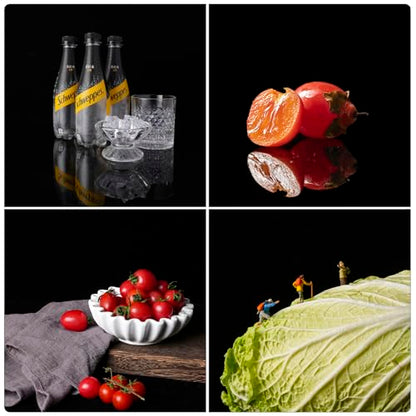 Product Photography Backdrop Kit, Reflective Black Acrylic Sheet & Light-Absorbing Flocked Backdrop Board, Tabletop Photo Background for Figurines, Jewelry and Cosmetics, 16x11.5in, MDAOCRY