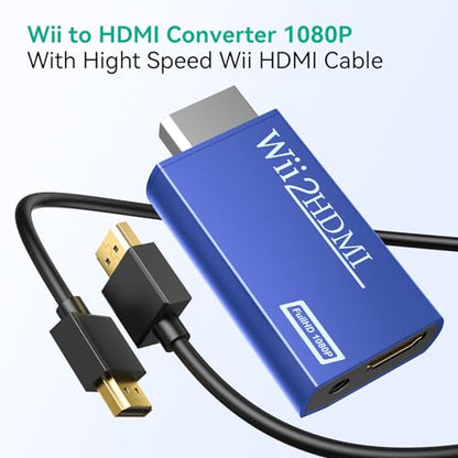 GANA Wii to HDMI Converter Adapter with Hdmi Cable Connect Wii Console to HDMI Display in 1080p Output Video with 3.5mm Audio Supports All Wii Display Modes Blue - color: wii to hdmi Blue