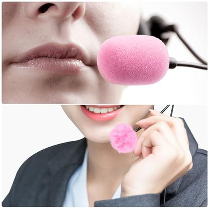 PAGOW 4 Pcs Mini Pink Foam Microphone Windscreens ＆ Furry Cover, High Density Mic Headset Cover, Lapel Microphone Windscreen for Lavalier Microphones Noise Reduction (2pcs Foam + 2pcs Furry) - color: Pink,Foam(2pcs),Furry(2pcs)