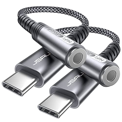 JSAUX 2-Pack USB Type C to 3.5mm Female Headphone Jack Adapter, USB C to Aux Audio Dongle Cable Cord Compatible with iPhone 15 Pro Max/15 Pro/15 Plus/15, Samsung Galaxy S23/S22, iPad Pro, Pixel -Grey - color: Grey, size: 2 x 0.6ft