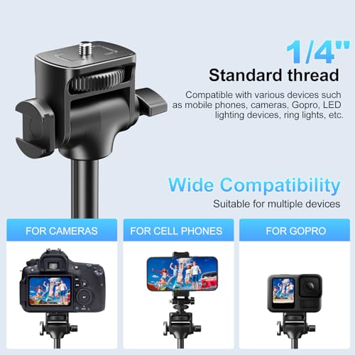 Fugetek 62" Professional Cell Phone Tripod, Ultra Stable 4 Leg Design, Bluetooth Remote, 100% All Aluminum Stick & Legs, Portable All in One, 360° Phone Mount with 2 Cold Shoe Slots, Non Skid Feet - style: Quadrapod