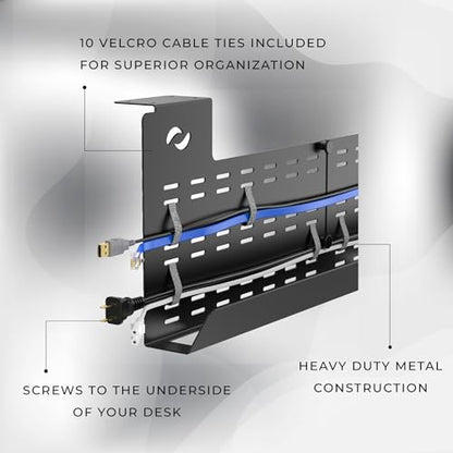 HumanCentric Under Desk Cable Management Tray and Computer Cord Raceway, Underdesk Cord Organizer, Standing Desk Cable and Wire Management, Heavy Duty, Included Straps, Medium, Black