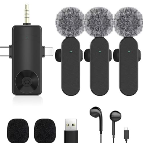 3 in 1/Four in one Wireless Lavalier Microphone for iPhone,iPad,Android,Camera,Computer,mini Noise Reduction Recording Mic Ultra-Low Delay,for Vlog/TikTok/YouTube Live Stream (3 Mic) - style: 3 Mic