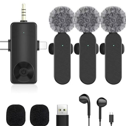 3 in 1/Four in one Wireless Lavalier Microphone for iPhone,iPad,Android,Camera,Computer,mini Noise Reduction Recording Mic Ultra-Low Delay,for Vlog/TikTok/YouTube Live Stream (3 Mic) - style: 3 Mic
