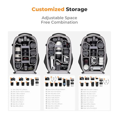 K&F CONCEPT Camera Backpack,Hardshell Photography DSLR Camera Bag with 15-15.6 Inch Laptop Compartment Waterproof Hard Shell Camera Case Compatible with Canon/Nikon/Sony/DJI Mavic Drone - color: Black