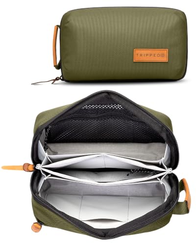 Tech Bag Organizer - Small Electronics Organizer Pouch for Travel - Premium Travel Case with Leather Accents - Mesh Pocket for Cables, Cords and Chargers (Green) - color: Green