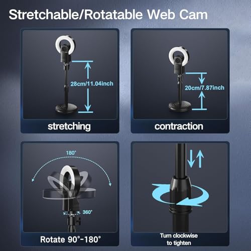 4K Webcam with Light, Web Camera with Microphone, Plug and Play, USB HD Computer Web Cam, Auto-Focus, 73°FOV PC Camera for Zoom Skype Teams, Desktop, Black