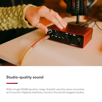 Focusrite Scarlett Solo 4th Gen USB Audio Interface, for the Guitarist, Vocalist, or Producer — High-Fidelity, Studio Quality Recording, and All the Software You Need to Record | 1 Mic Preamp, 1 Hi-Z Instrument Input, 24-Bit/192 Khz, Loopback, USB-C Bus-P
