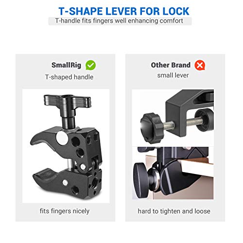 SMALLRIG Super Clamp with 1/4"-20 Thread Holes, 3/8"-16 Locating Pin for ARRI Standard, T-Shaped Wingnut and Rubber Pads
