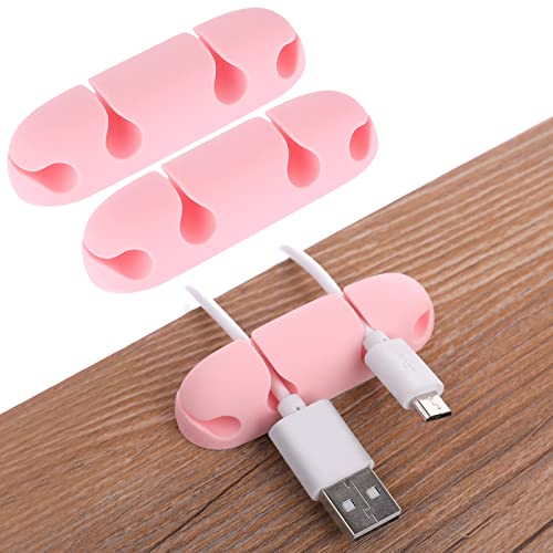 WLLHYF Cable Clips 3PCS Cord Wire Organizer Cable Management Holders 4 Hole Silicone Cable Harness USB Charging Accessory Cable Holder for Office and Home Desk (Pink) - color: Pink