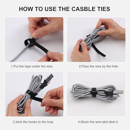 Nettbe Reusable Cable Ties, 210 PCS 6 Inches Adjustable Cord Straps Wire Organizer Cord Wrap and Hook Loop Cable Management - size: 6inches-210PCS