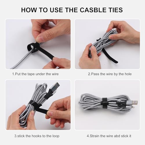 Nettbe Reusable Cable Ties, 60 PCS 8 Inches Adjustable Cord Straps Wire Organizer Cord Wrap and Hook Loop Cable Management - size: 8inches-60PCS