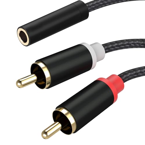 3.5mm Female to 2 RCA Male Stereo Cable, 3.5mm to RCA Bi-Directional AUX Auxiliary Y Cable Gold Plated Adapter Compatible for TV,Smartphones, MP3, Tablets, Speakers,Home Theater - size: 1M/3.3FT