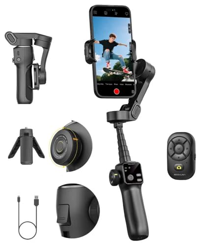 AOCHUAN Gimbal Stabilizer for iPhone w/Bluetooth Remote, 3-axis Phone Stabilizer w/7.8” Extension Rod, AI Face Tracking Smartphone Gimbal, Gesture Control for Video Shooting - Smart V8 Kit Black - color: Black, size: V8 with RC