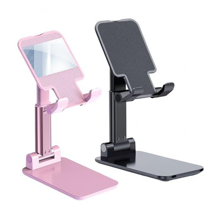 Meetuo 2 Pcs Cell Phone Stand for Desk, Adjustable & Foldable Phone Holder | Adjustable Angle Height, Fully Foldable&Portable, Compatible with iPhone/Smartphones - color: Pink+Black