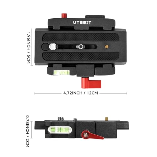 UTEBIT P200 Quick Release Plate, Compatible with Sony A6400 Manfrotto Only | Aluminum Alloy Camera Tripod Base Plate with 1/4" and 3/8" Screw Hole, Black