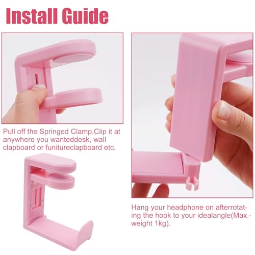 Rotating Headphone Stand, Multi-Functional 360° Rotatable Adjustable Clamp-on Under Desk Headset Stand, Universal Gaming and Office Headphone Holder, Pink - color: Pink