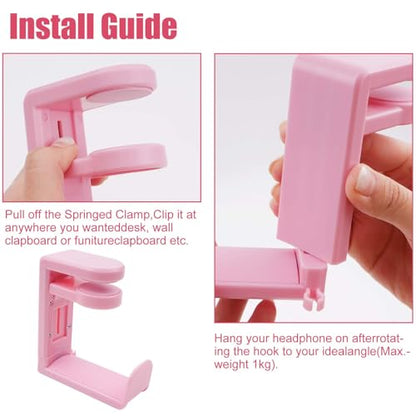 Rotating Headphone Stand, Multi-Functional 360° Rotatable Adjustable Clamp-on Under Desk Headset Stand, Universal Gaming and Office Headphone Holder, Pink - color: Pink