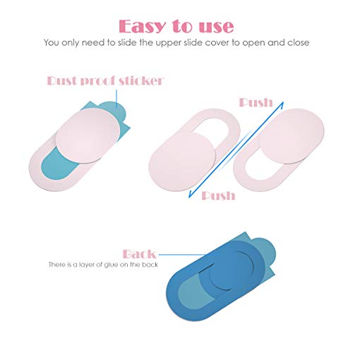 Webcam Cover for Laptop 0.028-Inch Ultra-Thin Webcam Cover Blocker for MacBook, iMac, Laptop, Desktop, PC, iPad, Smart Phone Protect Your Privacy and Security（Pink/Green/Blue-3 Pack - color: pink/green/blue