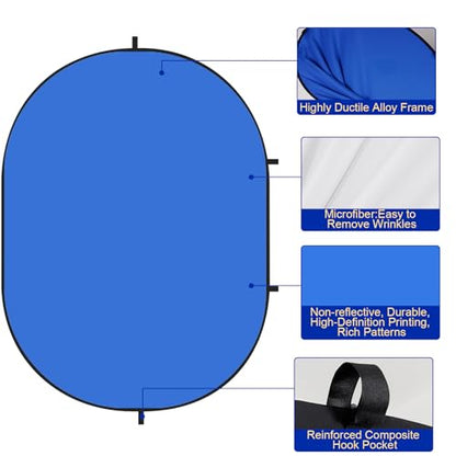 Kate Collapsible Pop-Up Backdrop for Self-Tape Auditions, Professional Headshots, Video Conferencing & Live Streaming - Portable Photography Background (5'x6.5' / 1.5x2m,Blue/White) - color: Blue/White