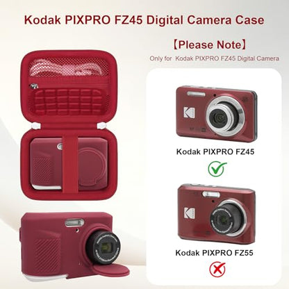 Case for Kodak PIXPRO FZ45 Digital Camera (Hard Case + Soft Silicone Cover) | Kodak PIXPRO FZ45 Digital Camera Hard Carrying Case and Soft Silicone Protective Case with Removable Lens Cover, Red - color: Red